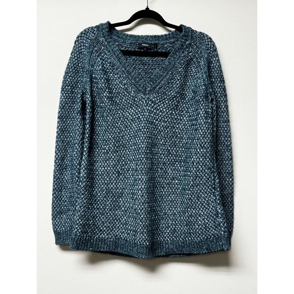 THEORY Slouchy V-Neck Cloud Sweater, Marled Green, Sz M - Picture 1 of 8